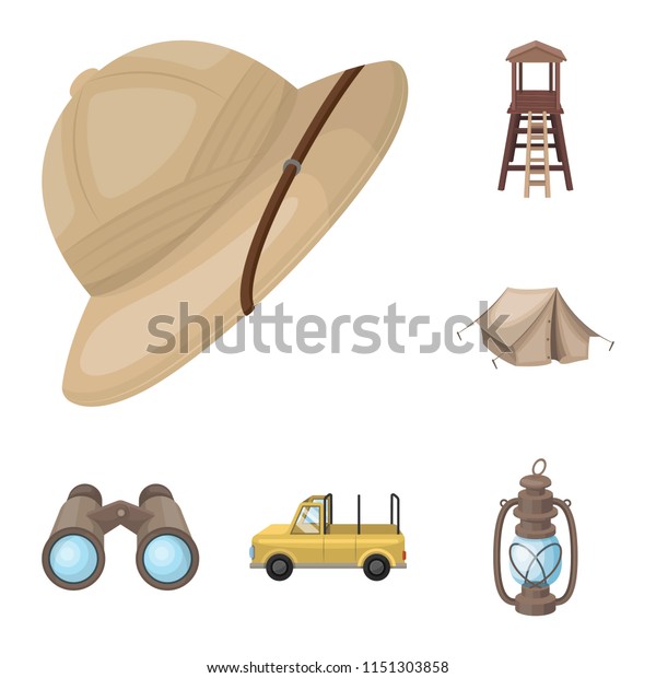 African Safari cartoon icons in set
collection for design. Trophies and equipment for Safari bitmap
symbol stock web
illustration.