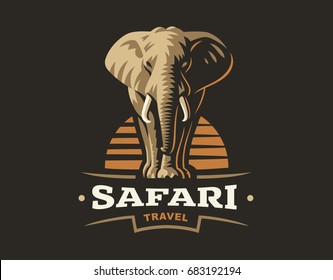 African Safari Elephant Logo -  Illustration, Emblem Design On Dark Background