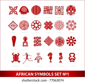 African Symbols Set Red Color