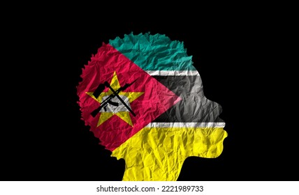 African Woman Silhouette With Mozambique National Flag. 