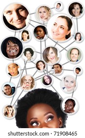 African Young Woman With Her Social Network Friends And Business Partners In A Diagram