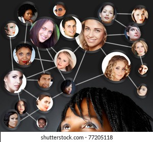 African Young Woman With Her Social Network Friends And Business Partners In A Diagram