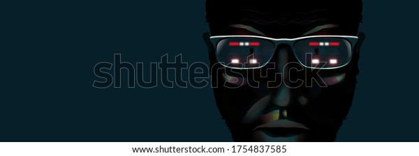 An African-American man faces uncertainty as an\
approaching police car is reflected in his eyeglasses at night.\
Black male is stopped by\
police.\
