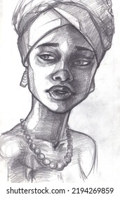 Afro Girl Woman Sketch Pencil Drawing Black White Art