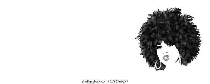 Afro hair, black and white illustration