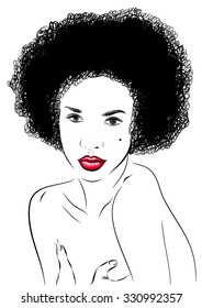 afro woman portrait outline on a background. illustration