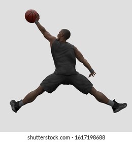 Afro-American basketball player with the greatest dunking flying pose isolated 3d rendering - Shutterstock ID 1617198688