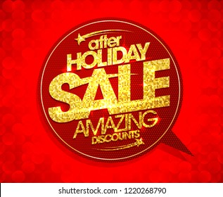 After Holiday Sale, Amazing Discounts Speech Bubble Sign, Golden Mosaic Text, Raster Version