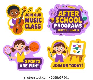 After School Programs and Music Class Vector Illustration — Fun Education Cartoon Design with Kids