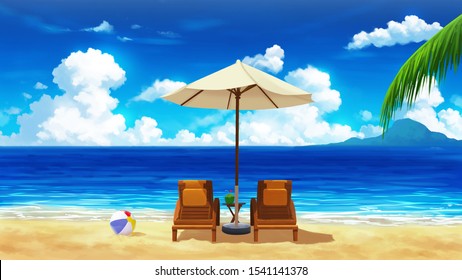 Afternoon Beach Anime Background Landscape Illustration