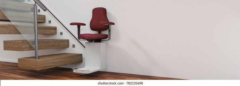 Age Appropriate Living With Stairlift On Stairs At Home (3D Rendering)