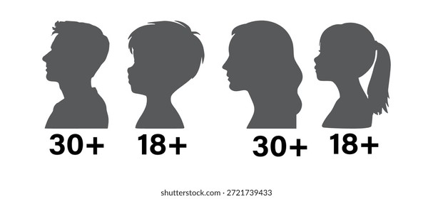 Age group silhouettes: a visual representation of adult and young adult demographics