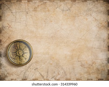 aged compass and nautical treasure map illustration background