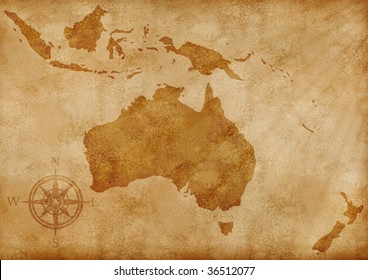 Aged Old Grunge Australia Map Illustration