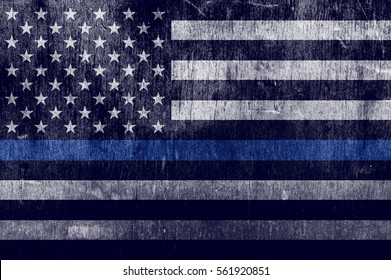 An aged textured law enforcement support flag with a thin blue line.