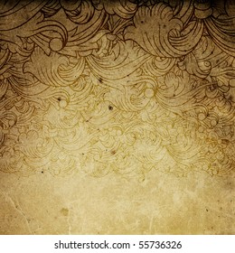 Aged Vintage Background With Floral Ornament Elements.