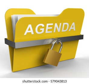 Agenda Folder With Padlock Representing Binder Schedule 3d Rendering