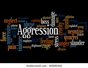 Aggression, word cloud concept on black background.