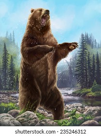 Aggressive Bear. Raster Illustration