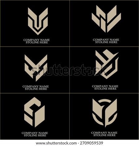 Aggressive Geometric Logo Set. Sharp Angles, Abstract Wolf Head, and Letter M Symbols