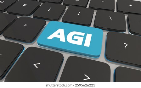 AGI Artificial General Intelligence Computer Keyboard Button Cognitive Learning Human Tasks Work 3d Illustration