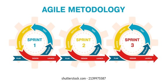 Agile project management, development methodology infographic. Agile software development lifecycle process sprints  illustration. Agile development diagram, Product analysis and launch - Powered by Shutterstock