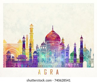 Agra landmarks watercolor poster