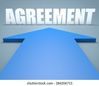 Agreement - 3d render concept of blue arrow pointing to text.