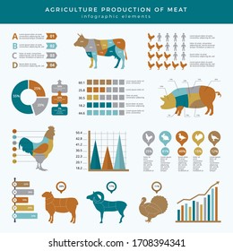 Agriculture Farming Infographic. Food Animals Farm Technology Nutrition Business Infographic Template Table Chart With Place For Text