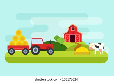 Agriculture Farming Rural Landscape Raster Illustration Stock ...