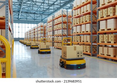 AGV (Automated Guided Vehicle) In Warehouse Logistic And Transport.3d Rendering