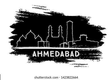 Ahmedabad India City Skyline Silhouette. Hand Drawn Sketch. Business Travel And Tourism Concept With Historic Architecture. Ahmedabad Cityscape With Landmarks.