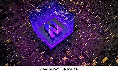Ai 3d image concept. Computer microprocessor with artificial intelligence on digital background. Computer microprocessor with artificial intelligence on digital background. Digital neurotechnologies