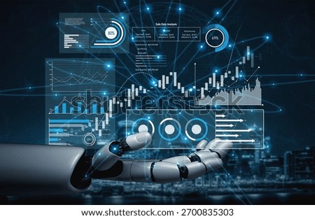 AI analyzing sales data dashboard, visualizing performance metrics, detecting trends, and generating insights to improve financial outcomes and strategic planning. Vouch