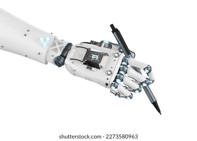 Ai art generator with 3d rendering robot writing assistant or essay generator hand hold pen