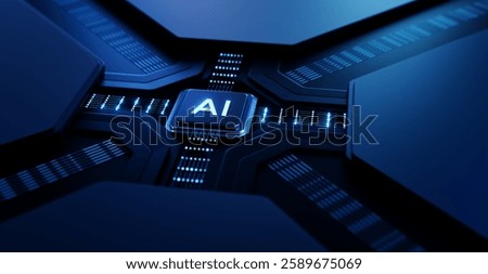AI and Artificial Intelligence Chip on Circuit Board: CPU Processor Technology Concept. 3D Illustration