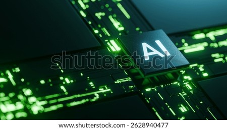 AI and Artificial Intelligence Chip on Circuit Board: CPU Processor Technology Concept. 3D Illustration