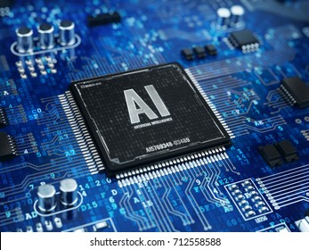 AI, Artificial Intelligence Concept - Computer Chip Microprocessor With AI Sign And Binary Code. 3d Rendering