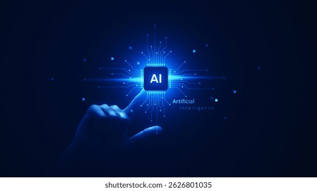 AI Artificial Intelligence Technology with Digital Touch AI Data Chip and Computer Innovation.
