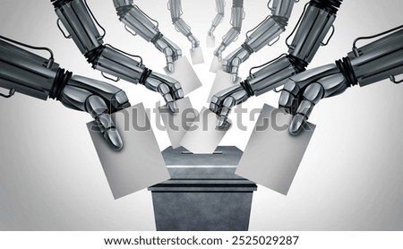 AI Bot voting and robots Election votes as Artificial intelligence using autonomous voter tech disrupting elections as computer democracy as a robot vote casting ballots with 3D illustration elements.