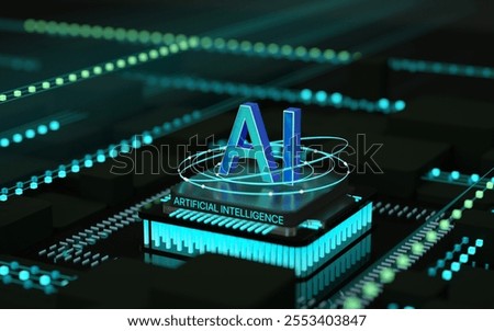 Ai computer data center. Artificial Intelligence, AI with chipset concept. Data transfer. Chatbot, Generative AI, Large language model. LLM, AGI. 3D render