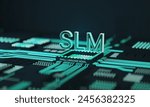 Ai computer data center. SLM, small language model with chipset concept. 3D render