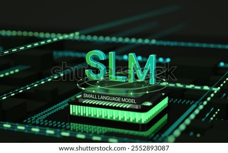 Ai computer data center. SLM, small language model with chipset concept. 3D render