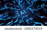 AI concept Artificial Intelligence technology circuit motherboard chip computer design machine deep learning data network analysis futuristic. 3d rendering.
