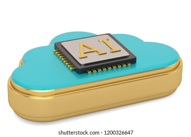 AI cpu with cloud isolated on white background 3D illustration.