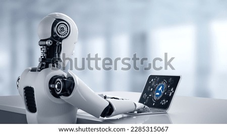 AI cyborg using modish computer software with artificial intelligence robot