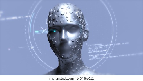 AI Futuristic Robot Analyzing Big Data - Technology Related 3D Illustration Render Concept