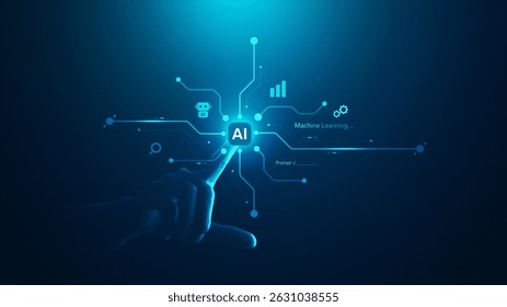 AI Hand Touching Artificial Intelligence Machine Learning Technology with Digital Data AI Smart System.
