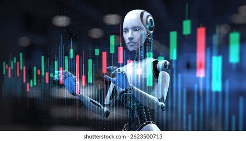 AI Integration in Financial Market Analysis and Real-Time Data Visualization. 3d render.