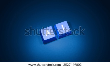 AI keys. Artificial intelligence. Computer tech. AI keys on dark background. Development of artificial intelligence. AI software implementation concept. Artificial intelligence background. 3d image